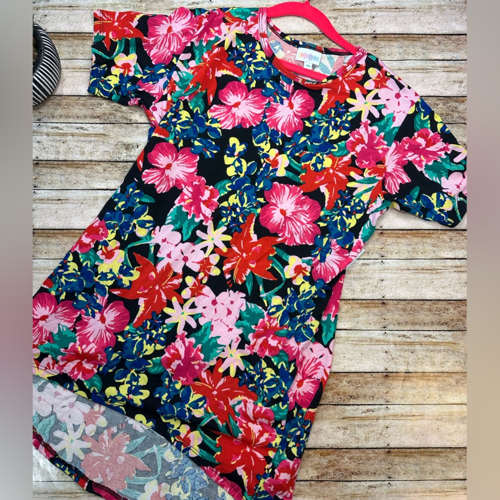 Colorful Floral Black Kids Shirt (vaulted LuLaRoe Gracie, vintage LLR)